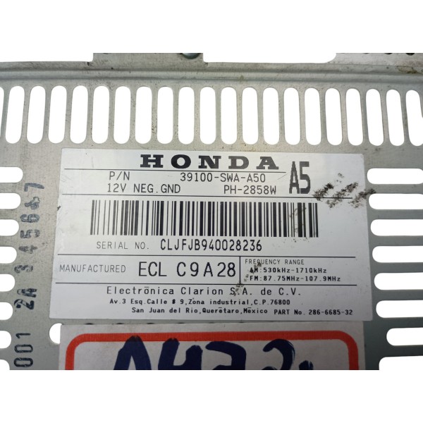 Radio Cd Mp3 Original Honda Crv 2007 11 39100swaa50 Usado