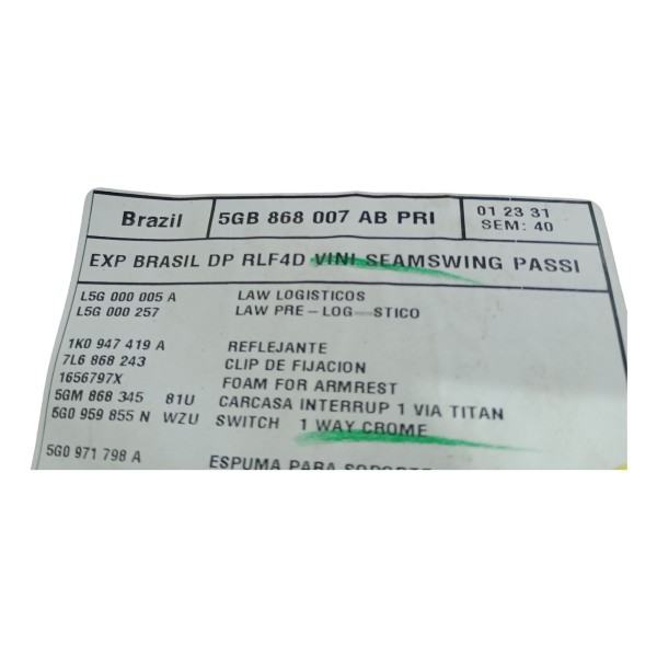 Forro Porta Traseira Esquerda Vw Golf Tsi 2014-19 Usado